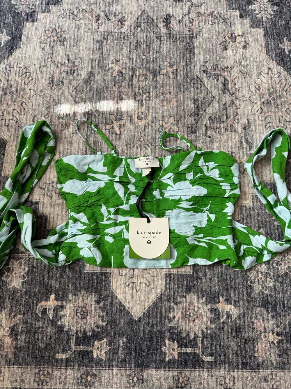 kate spade Green and White Leaf Print Bandeau Top